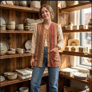 Vintage Style Express Vest, Stripes and Buttons Size M